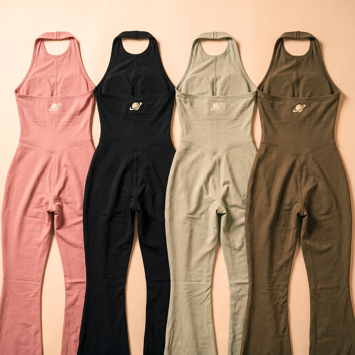 Orbital Archive Halter Flared Jumpsuit - Wide Leg Yoga Jumpsuit, Backless Athleisure One Piece, Flare Leg Bodysuit, Women's Workout Romper