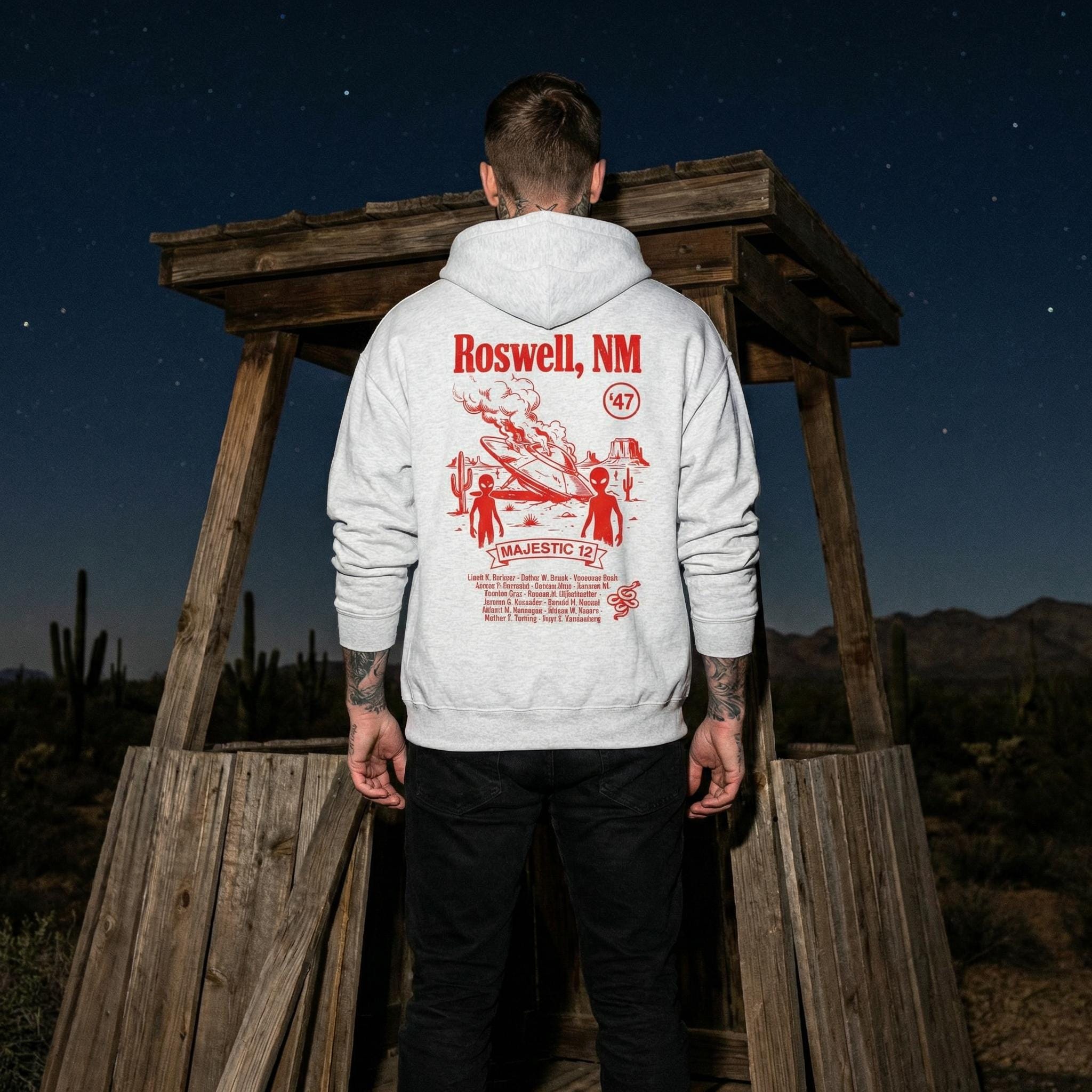 Roswell NM UFO crash oversized hoodie | Alien saucer graphic hoodie