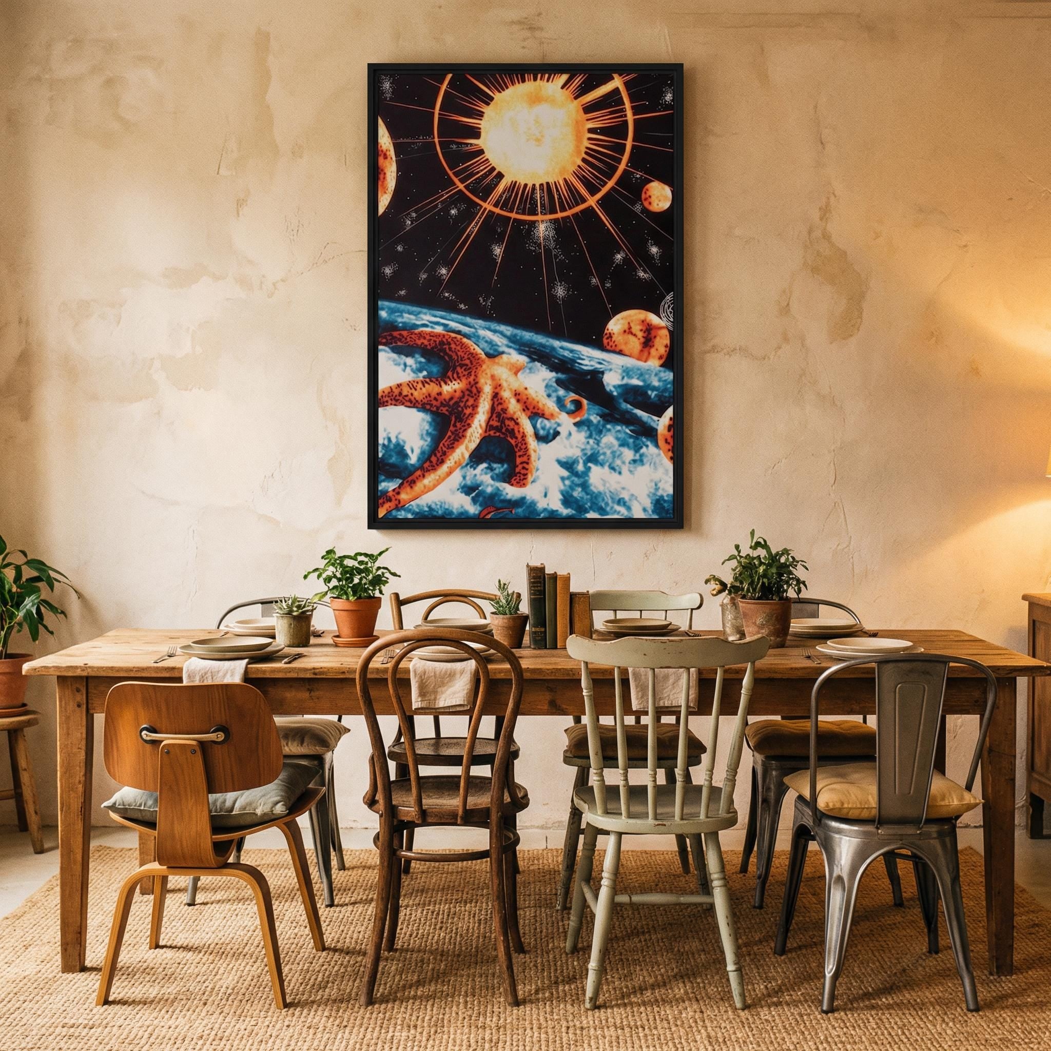 The Aegean Star-Chart Framed Canvas // Vintage Celestial Map Art // Surreal Retro-Futuristic Cosmic Wall Decor // Orbital Archive Series