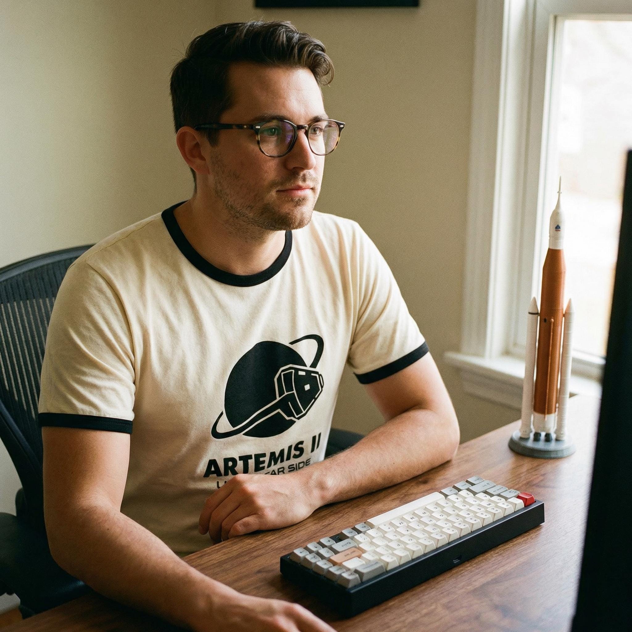 Artemis II Moon Mission Ringer Tee // Lunar Far Side Trajectory // 2026 NASA Orion Crewed Flight Souvenir // Retro 70s Style Space Shirt