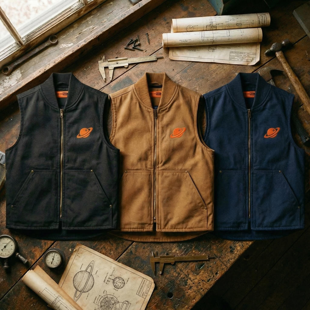 Orange Orbital Archive Planet Logo Embroidered Utility Vest | Workwear Duck Cloth Vest