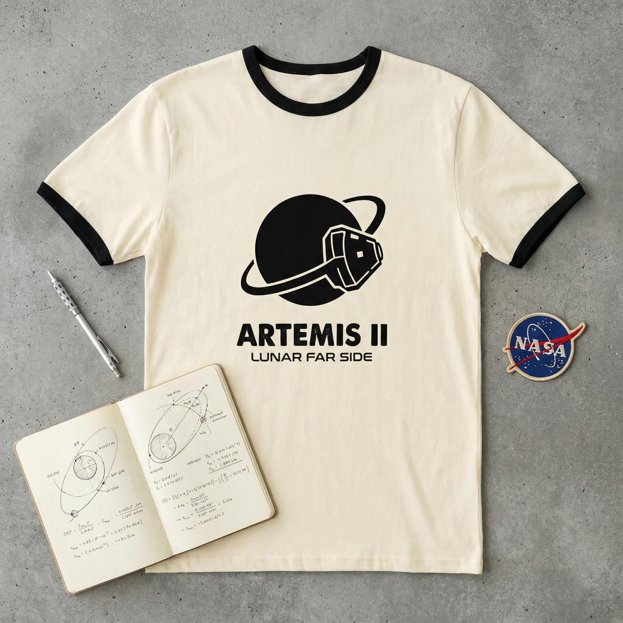 Artemis II Moon Mission Ringer Tee // Lunar Far Side Trajectory // 2026 NASA Orion Crewed Flight Souvenir // Retro 70s Style Space Shirt