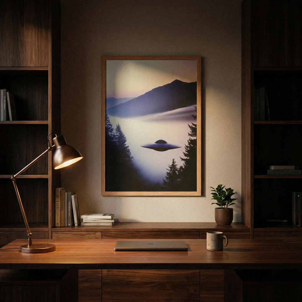 Pacific Northwest UFO Framed Poster – Retro Sci-Fi Film Still