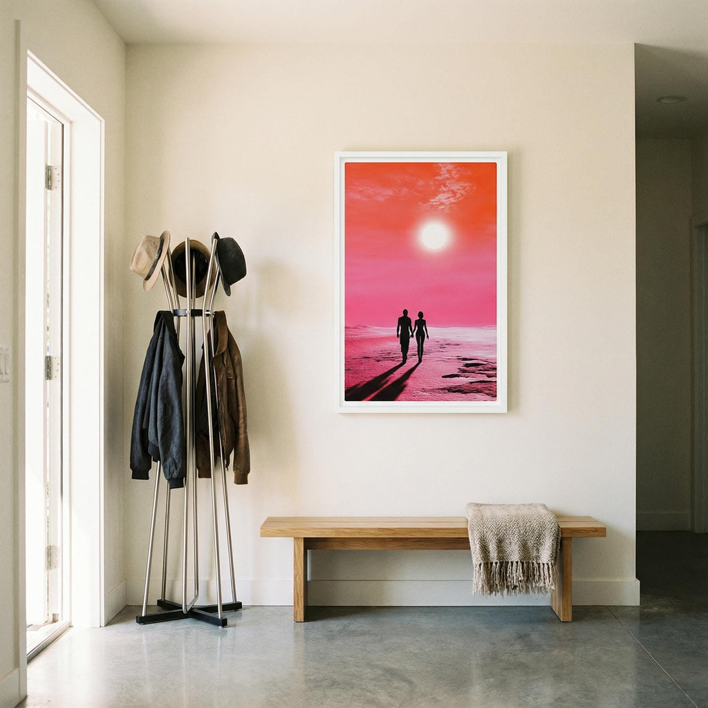 DIGITAL DOWNLOAD: Sunset Stroll on the Crimson Sands // Surreal Sci-Fi Romantic Art // Retro-Futuristic Wall Decor