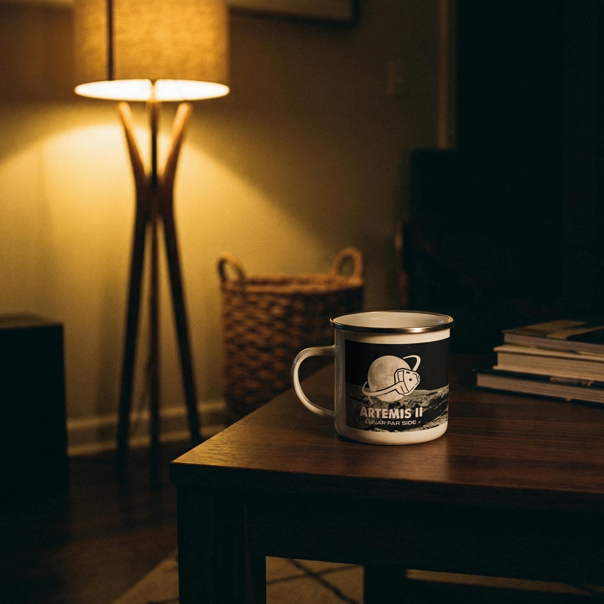 Artemis II Lunar Mission Enamel Mug, Retro Space Exploration Camp Cup, Moon Mission Gift for Astronomers, Sci-Fi Outer Space Star Chart