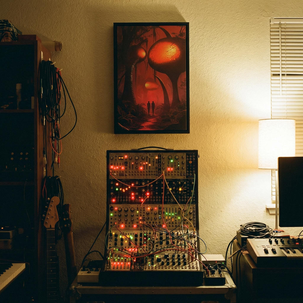 Path Through the Alien Wood Framed Canvas // Surreal Sci-Fi Nature Art // Ethereal Crimson Forest Wall Decor // Orbital Archive Series