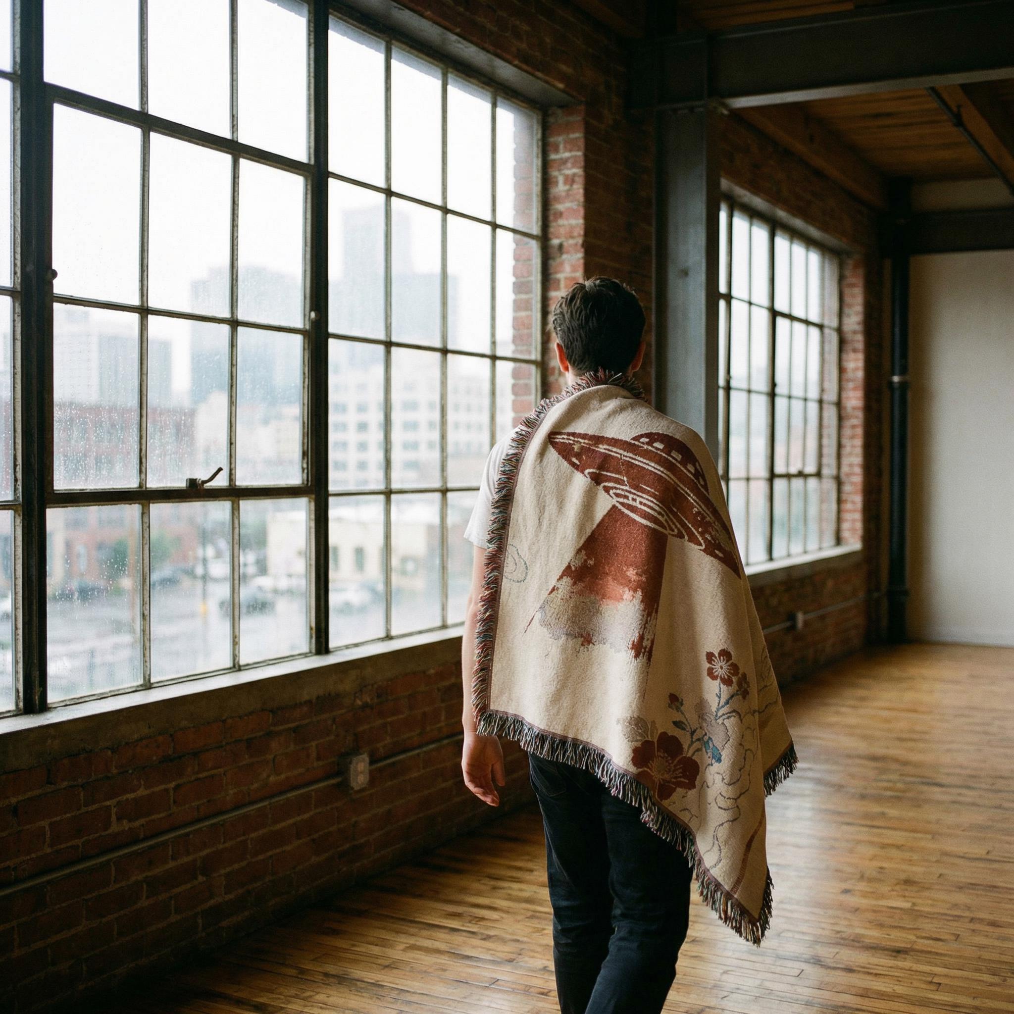 Retro UFO illustration Woven Blanket | Vintage UFO throw, sci-fi decor