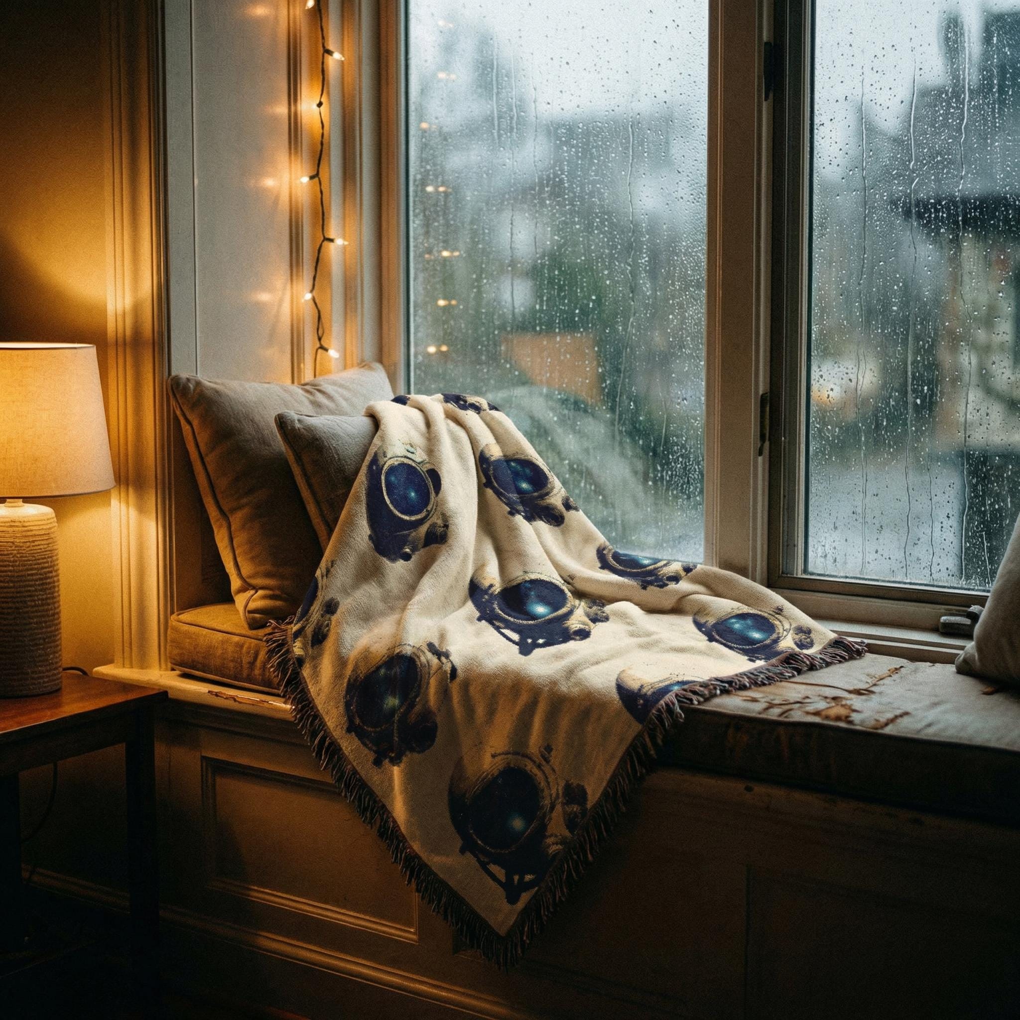 Retro-Futurist Astronaut Woven Throw Blanket – Sci-Fi Space Decor