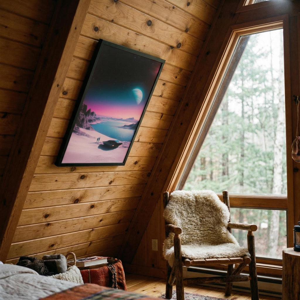 The Coastal Road Trip - Vertical Retro-Futurist Framed Art Print