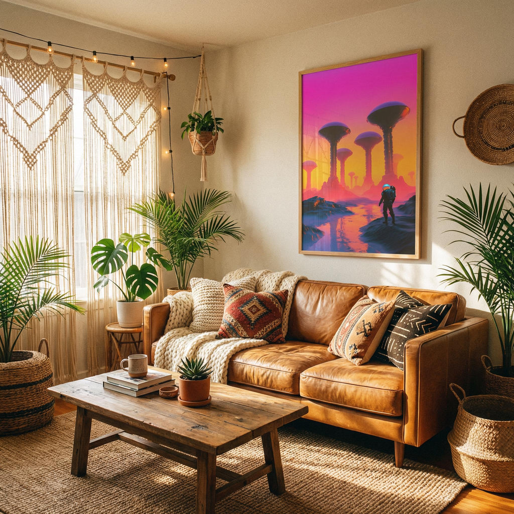 Expedition to the Neon Shores — Retro-Futuristic Pulp Sci-Fi Framed Poster