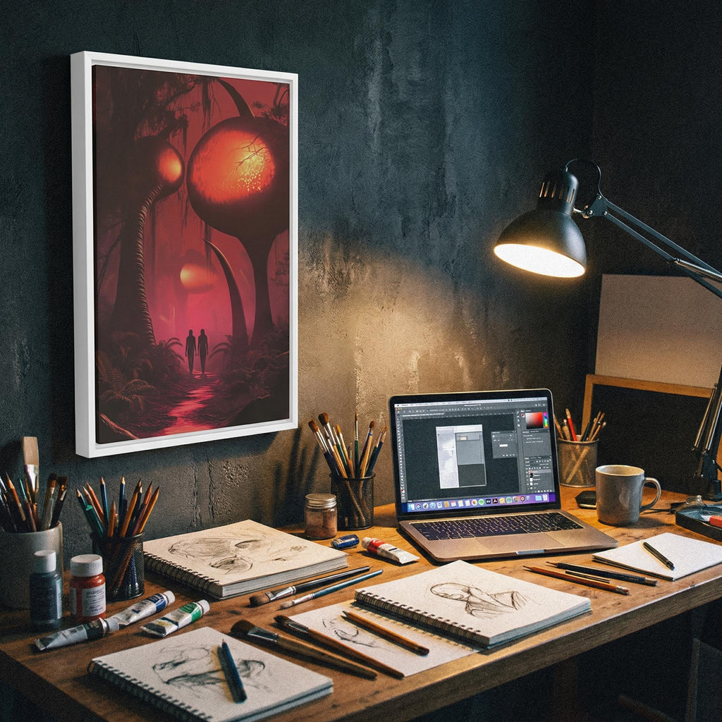 DIGITAL DOWNLOAD: Path Through the Alien Wood // Surreal Sci-Fi Nature Art // Ethereal Crimson Forest Wall Decor // Orbital Archive Series