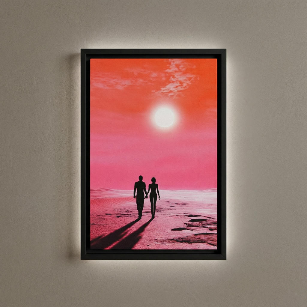 DIGITAL DOWNLOAD: Sunset Stroll on the Crimson Sands // Surreal Sci-Fi Romantic Art // Retro-Futuristic Wall Decor