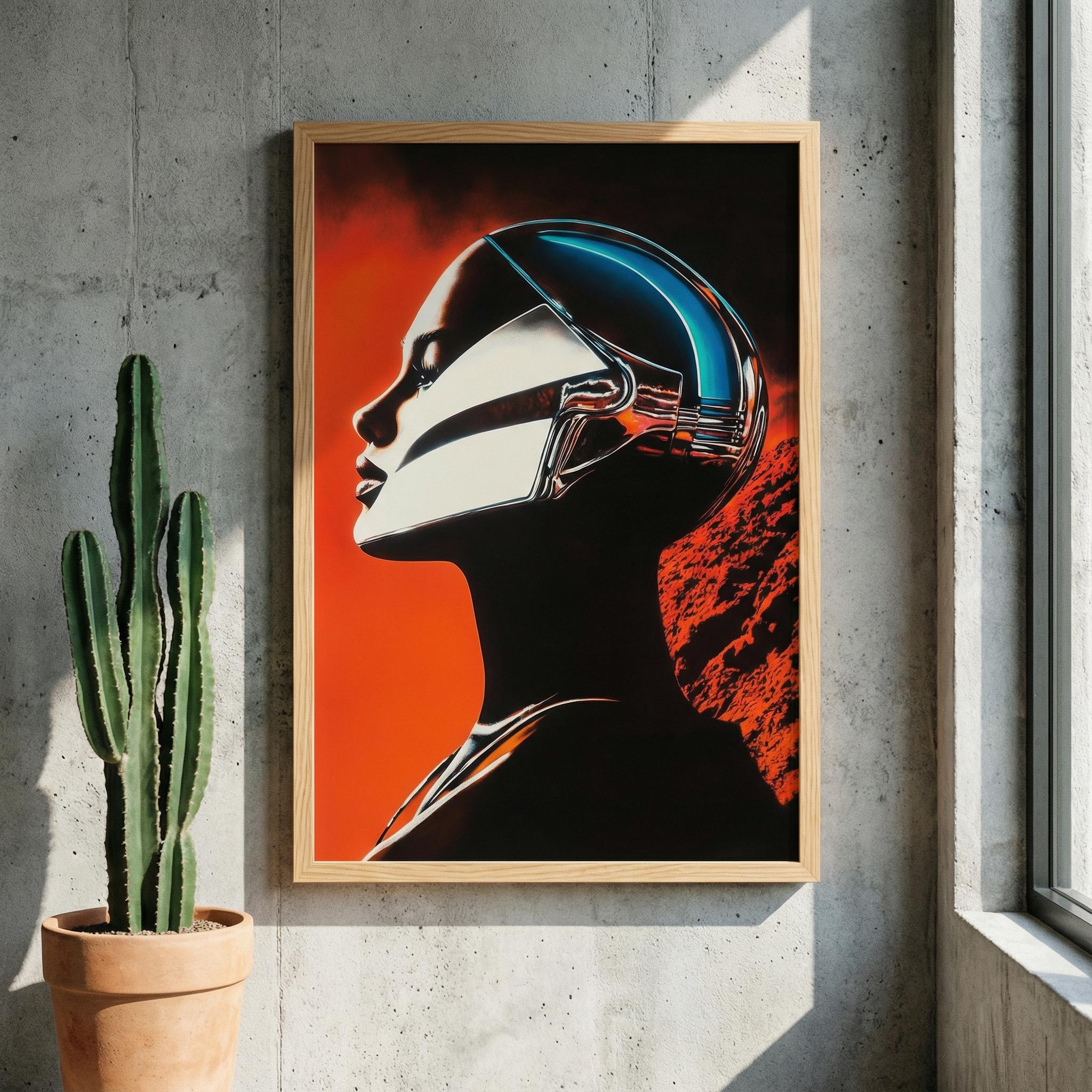 Planar Girl | Retro-Futuristic Android Woman Framed Poster | Desolate Planet Sci-Fi Wall Art