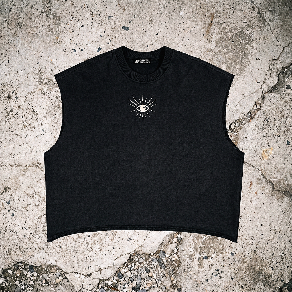 MKUltra CIA Conspiracy Tank Top | Raw Edge French Terry Boxy Muscle Tee, Sci-fi Streetwear