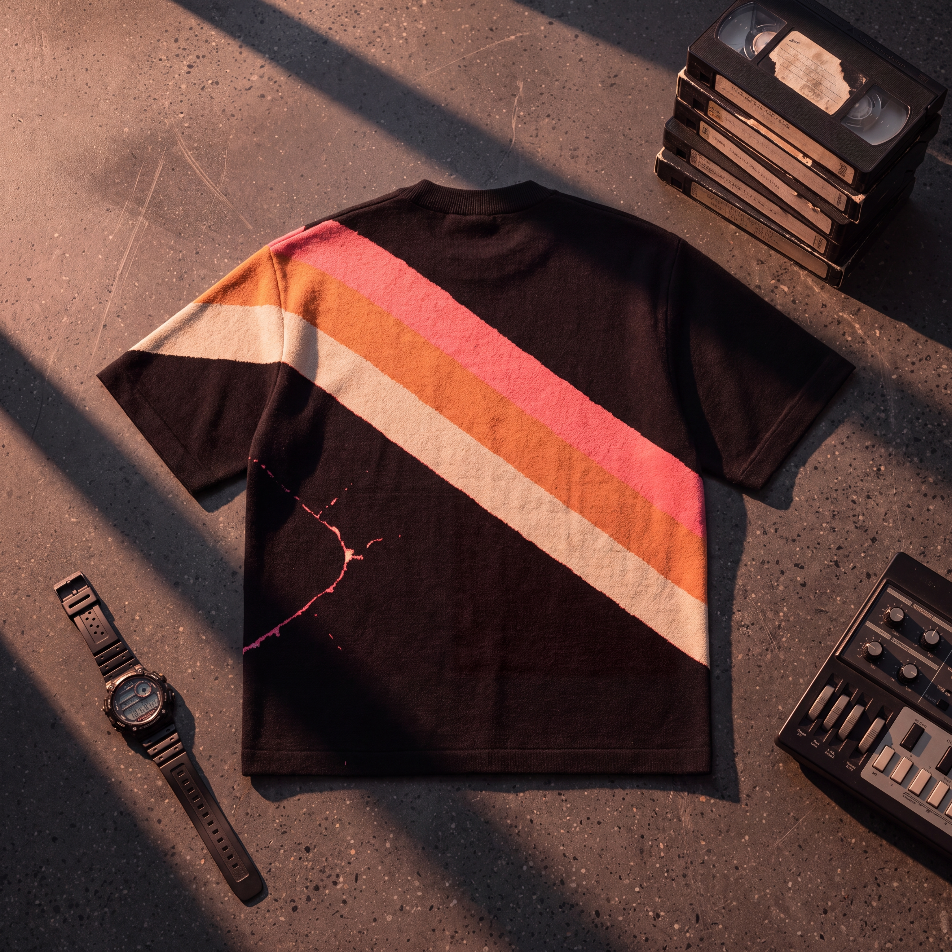 Retro VHS T-Shirt | 80s Synthwave Knit Streetwear | Vintage Tape Cassette Futurism Oversized Unisex Jacquard Tee