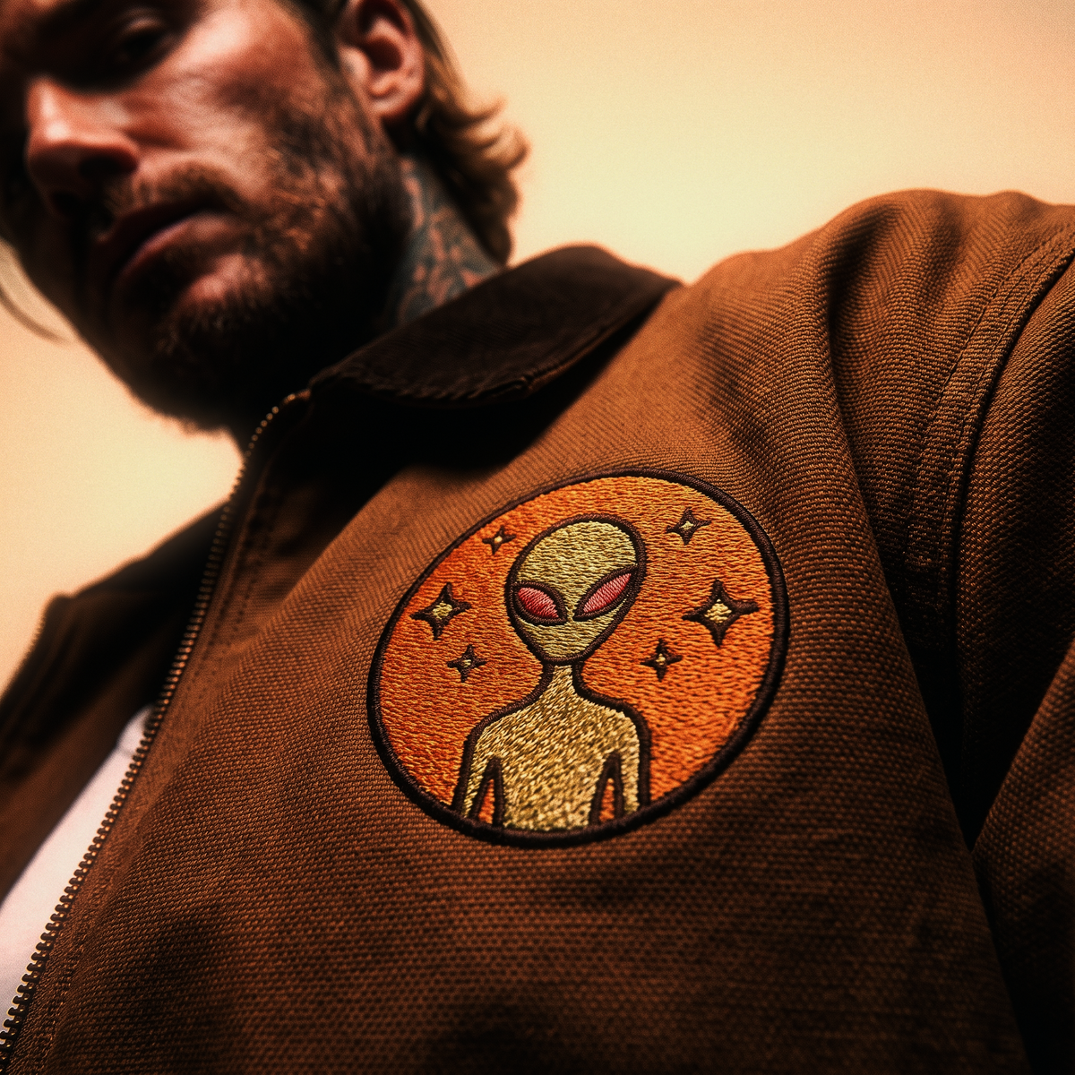 Varginha Incident Alien Embroidered Jacket | Duck Cloth Work Jacket