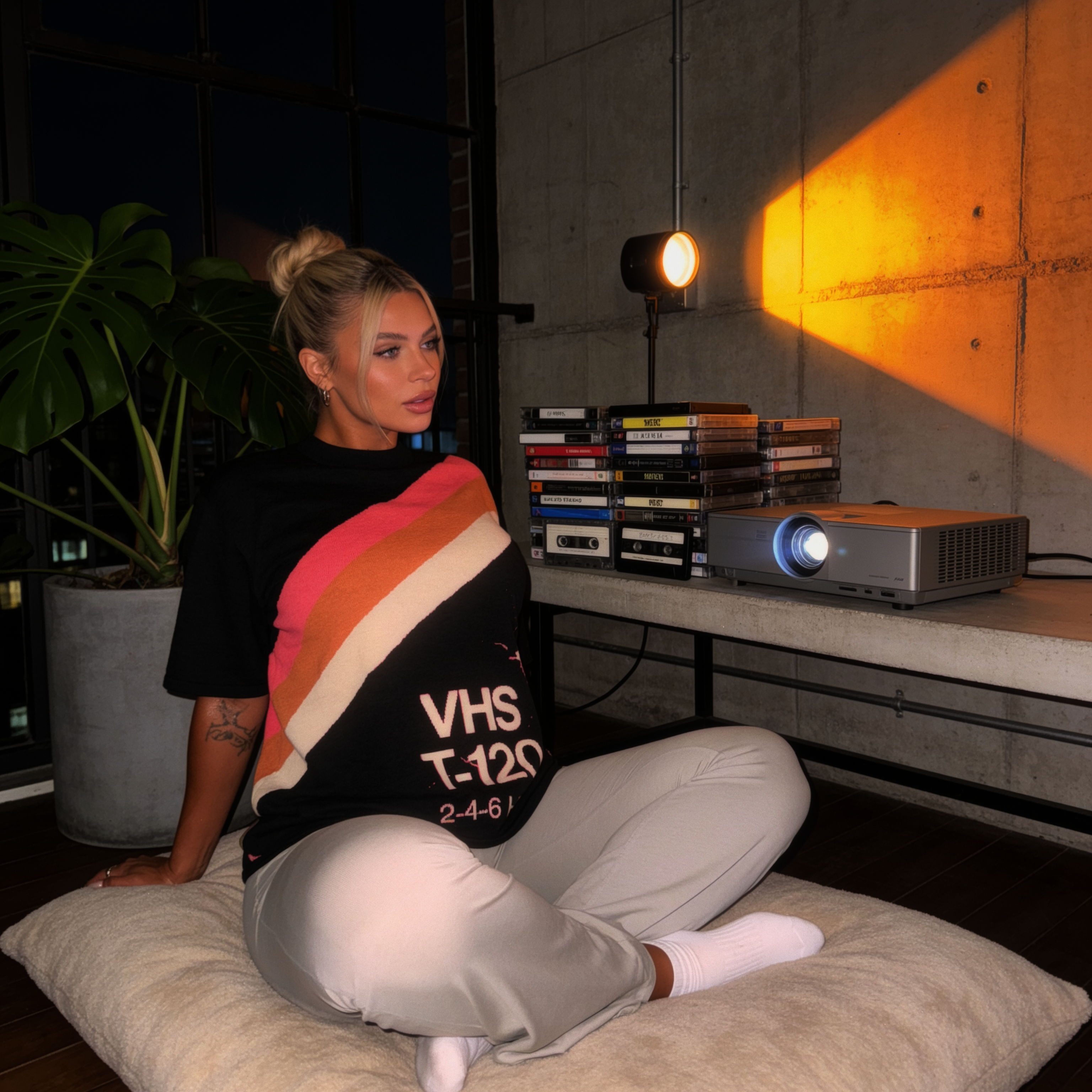 Retro VHS T-Shirt | 80s Synthwave Knit Streetwear | Vintage Tape Cassette Futurism Oversized Unisex Jacquard Tee
