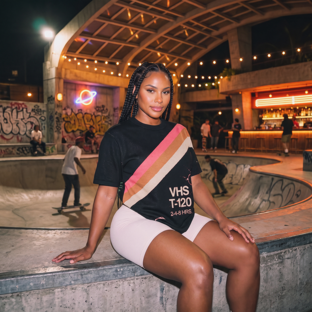 Retro VHS T-Shirt | 80s Synthwave Knit Streetwear | Vintage Tape Cassette Futurism Oversized Unisex Jacquard Tee