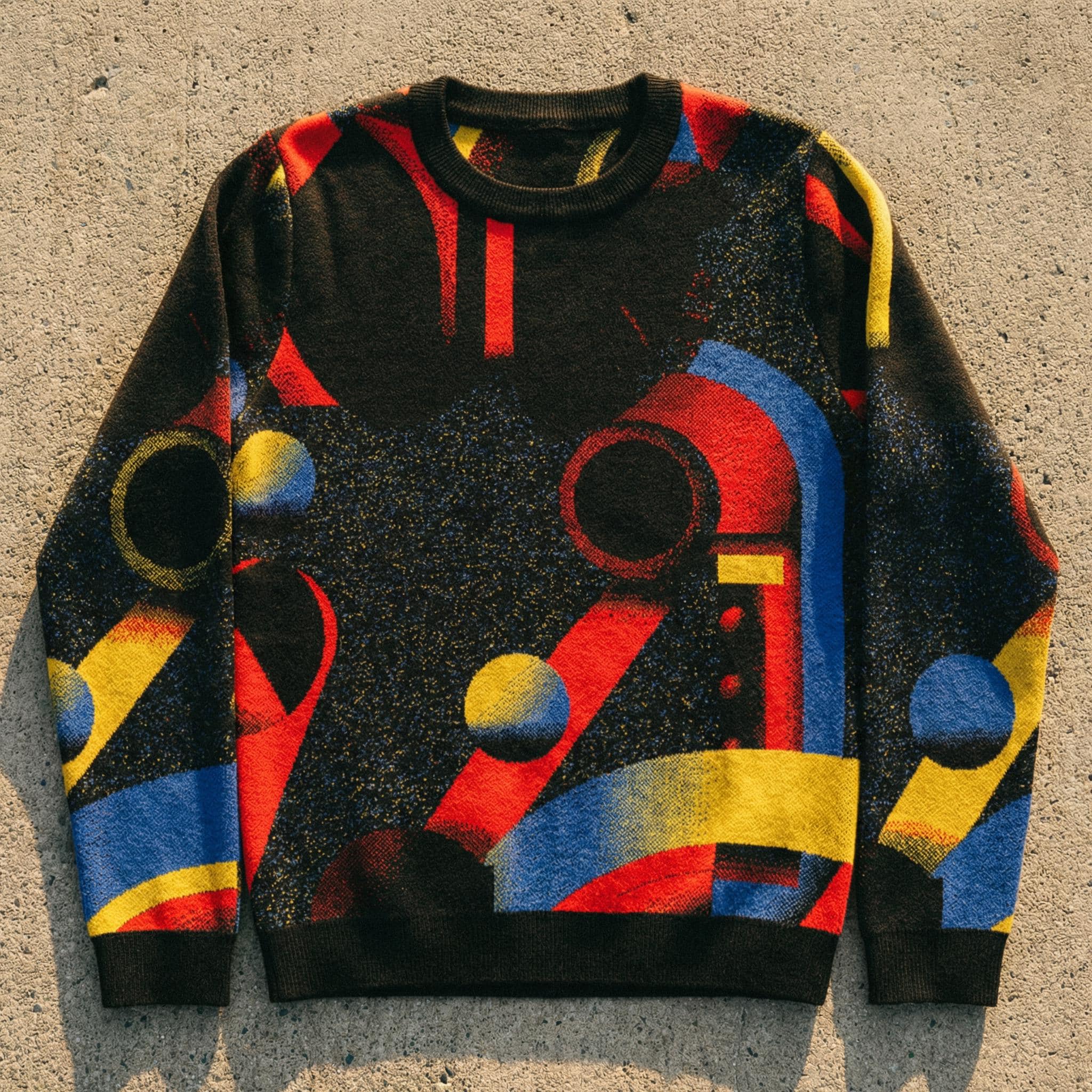 Minoan Abstract Retro-Futurist Jacquard Sweater — Ancient Future Geometric Knit Pullover