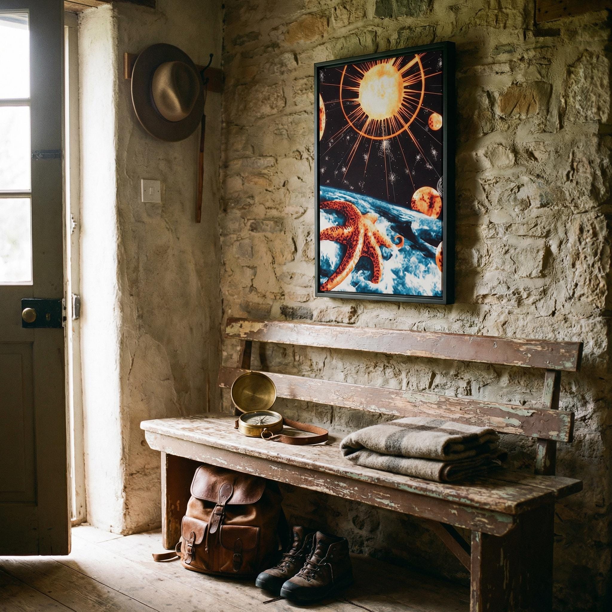 The Aegean Star-Chart Framed Canvas // Vintage Celestial Map Art // Surreal Retro-Futuristic Cosmic Wall Decor // Orbital Archive Series