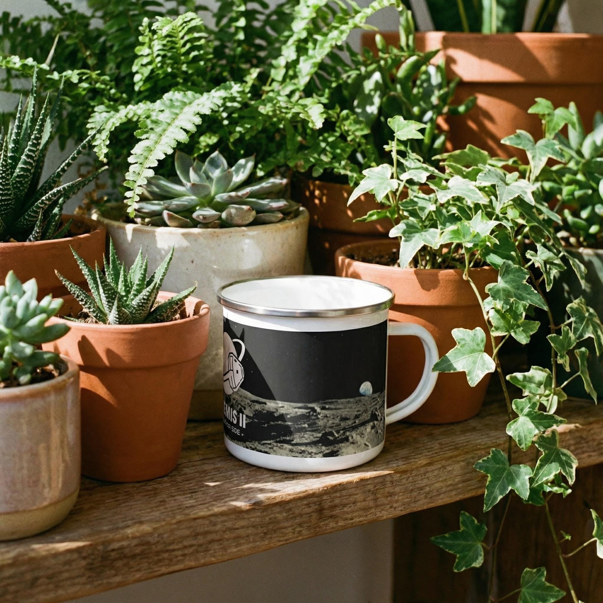 Artemis II Lunar Mission Enamel Mug, Retro Space Exploration Camp Cup, Moon Mission Gift for Astronomers, Sci-Fi Outer Space Star Chart