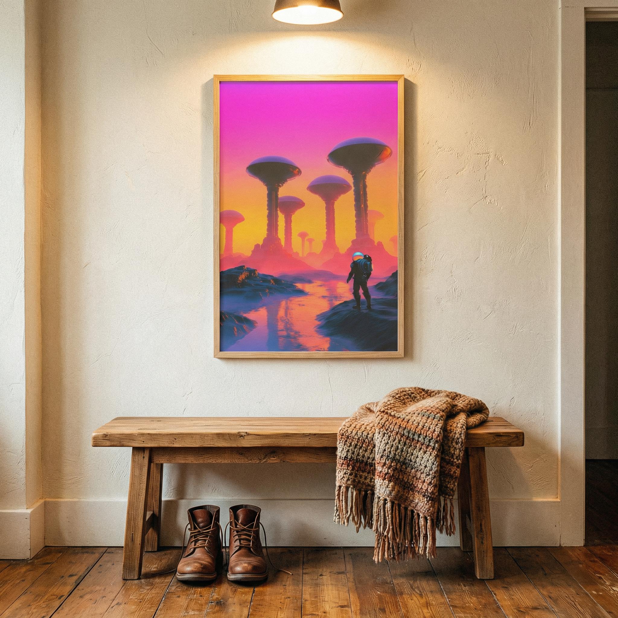 DIGITAL DOWNLOAD: Expedition to the Neon Shores — Retro-Futuristic Pulp Sci-Fi Poster