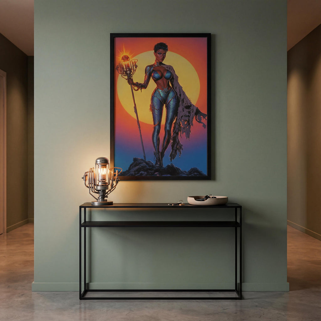 The Kinetic Oracle: Framed Retro-Futuristic Technomancer Art | Orbital Archives Series