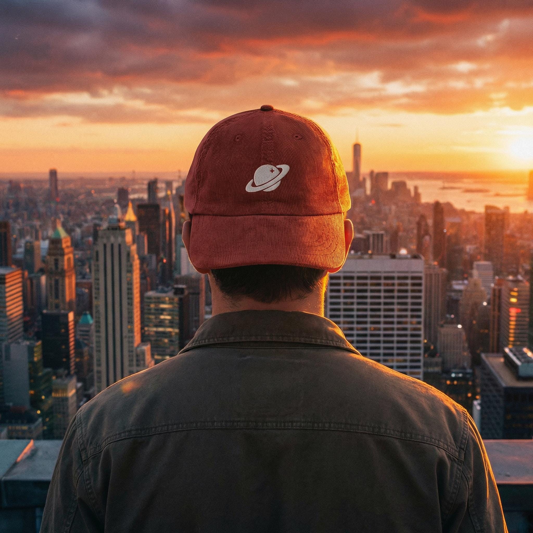 Orbital Archive Vintage Corduroy Cap - Embroidered Retro Sci-Fi Planet Hat | Minimalist Space Aesthetic Unisex Streetwear