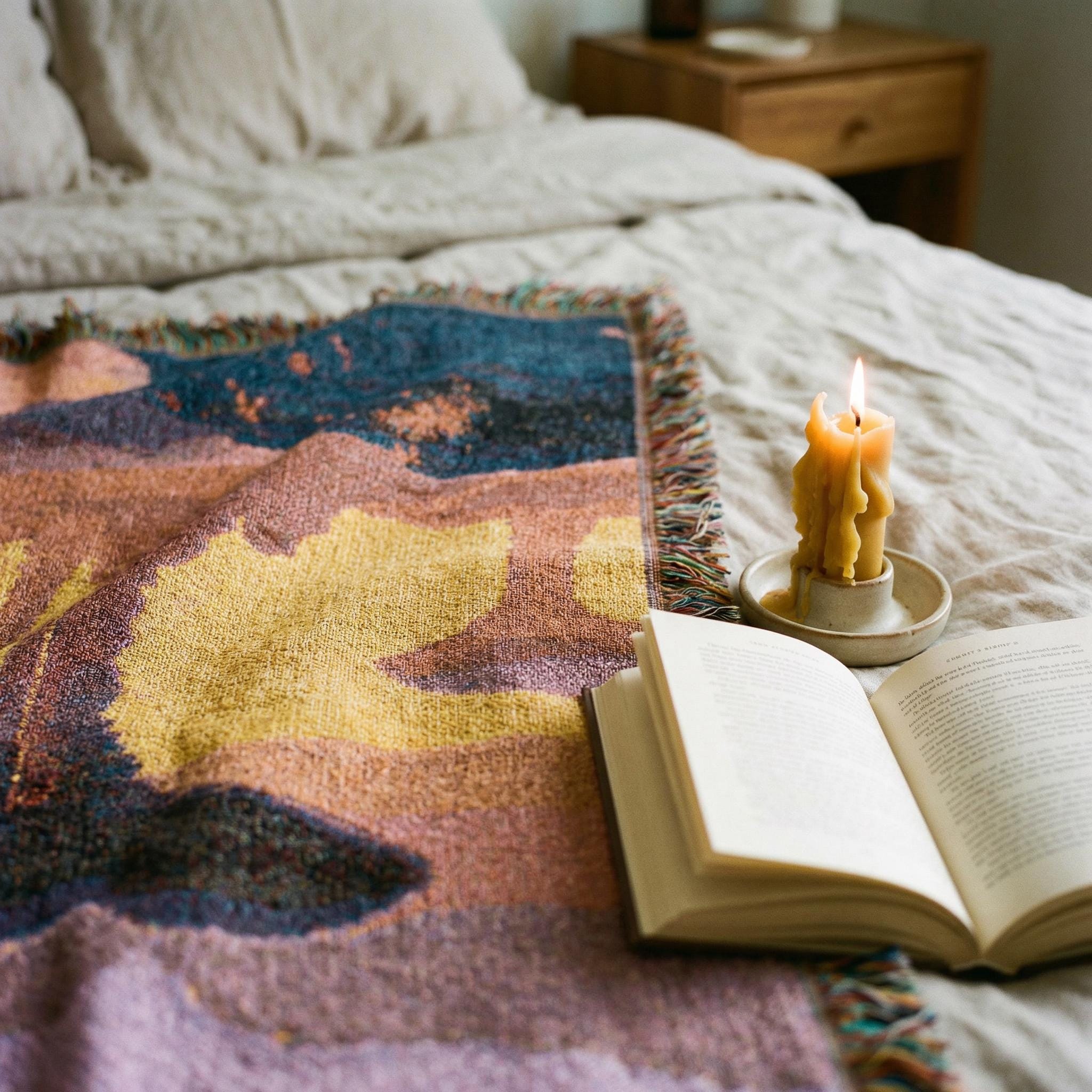 Expedition to the Neon Shores Woven Blanket — Retro-Futuristic Pulp Sci-Fi