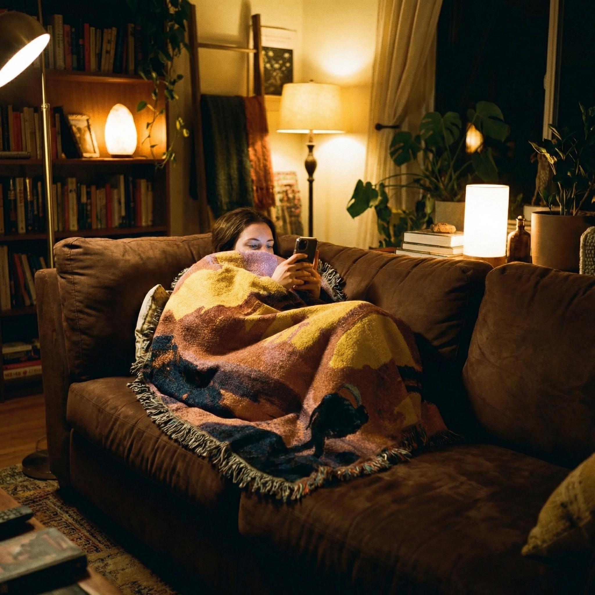 Expedition to the Neon Shores Woven Blanket — Retro-Futuristic Pulp Sci-Fi