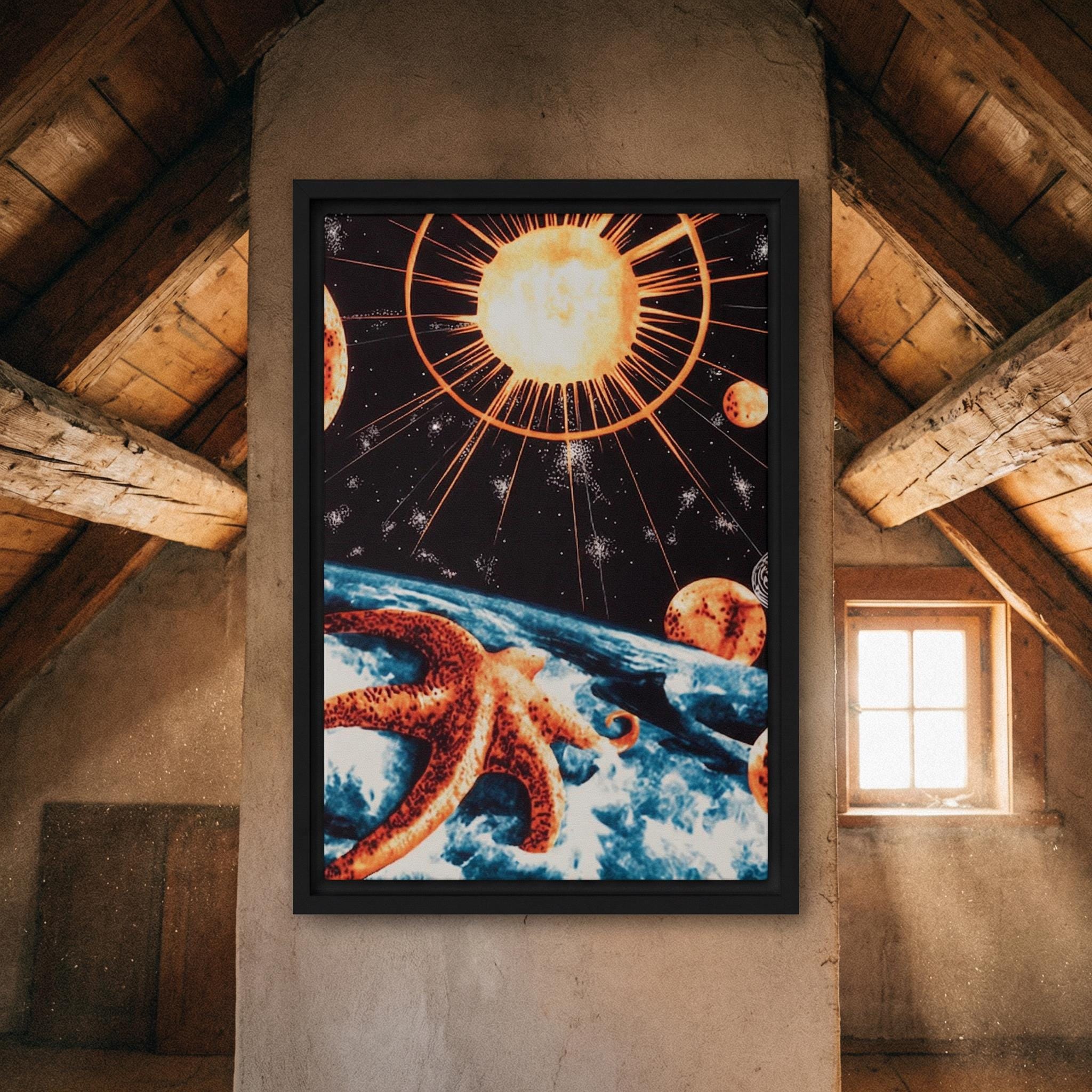 The Aegean Star-Chart Framed Canvas // Vintage Celestial Map Art // Surreal Retro-Futuristic Cosmic Wall Decor // Orbital Archive Series