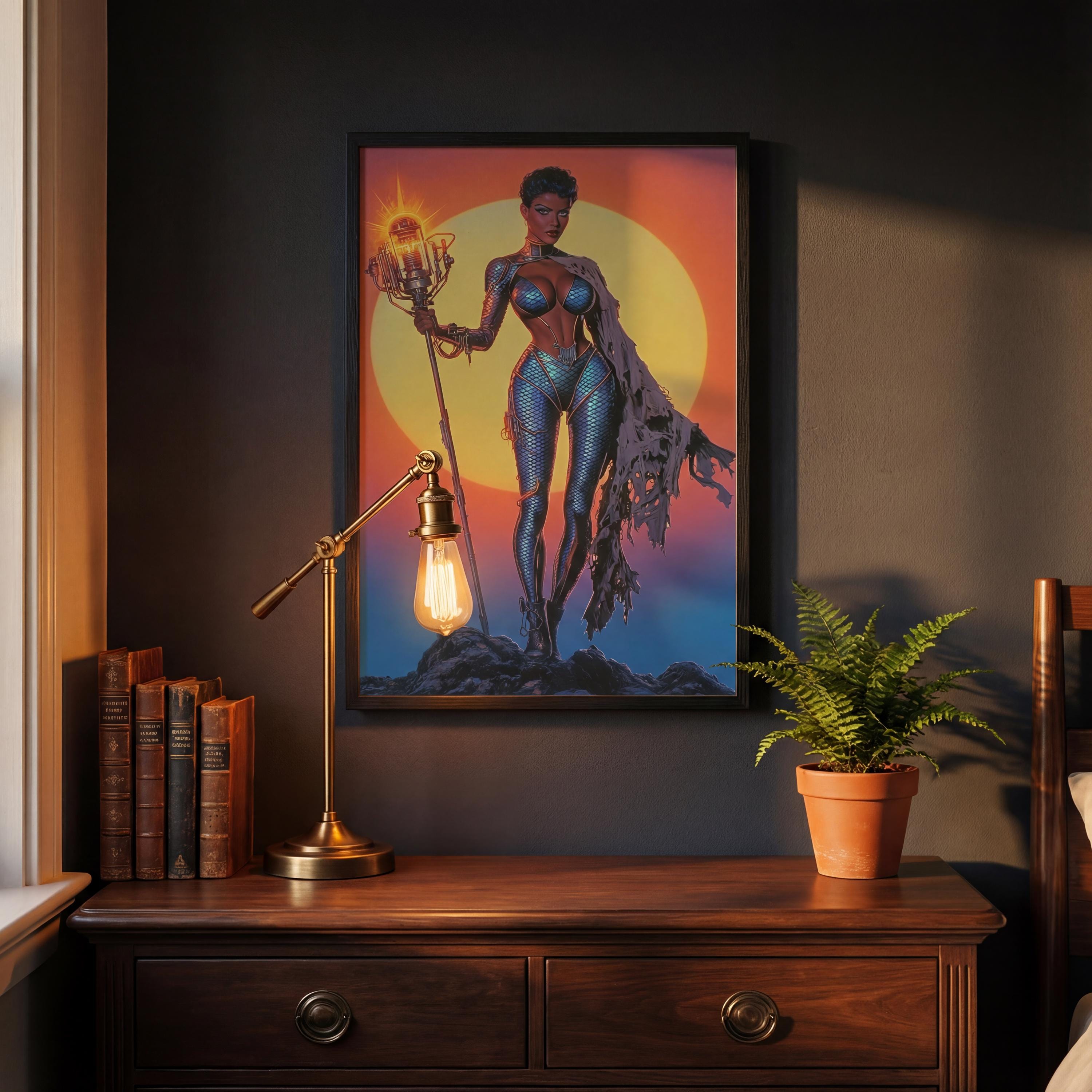 The Kinetic Oracle: Framed Retro-Futuristic Technomancer Art | Orbital Archives Series