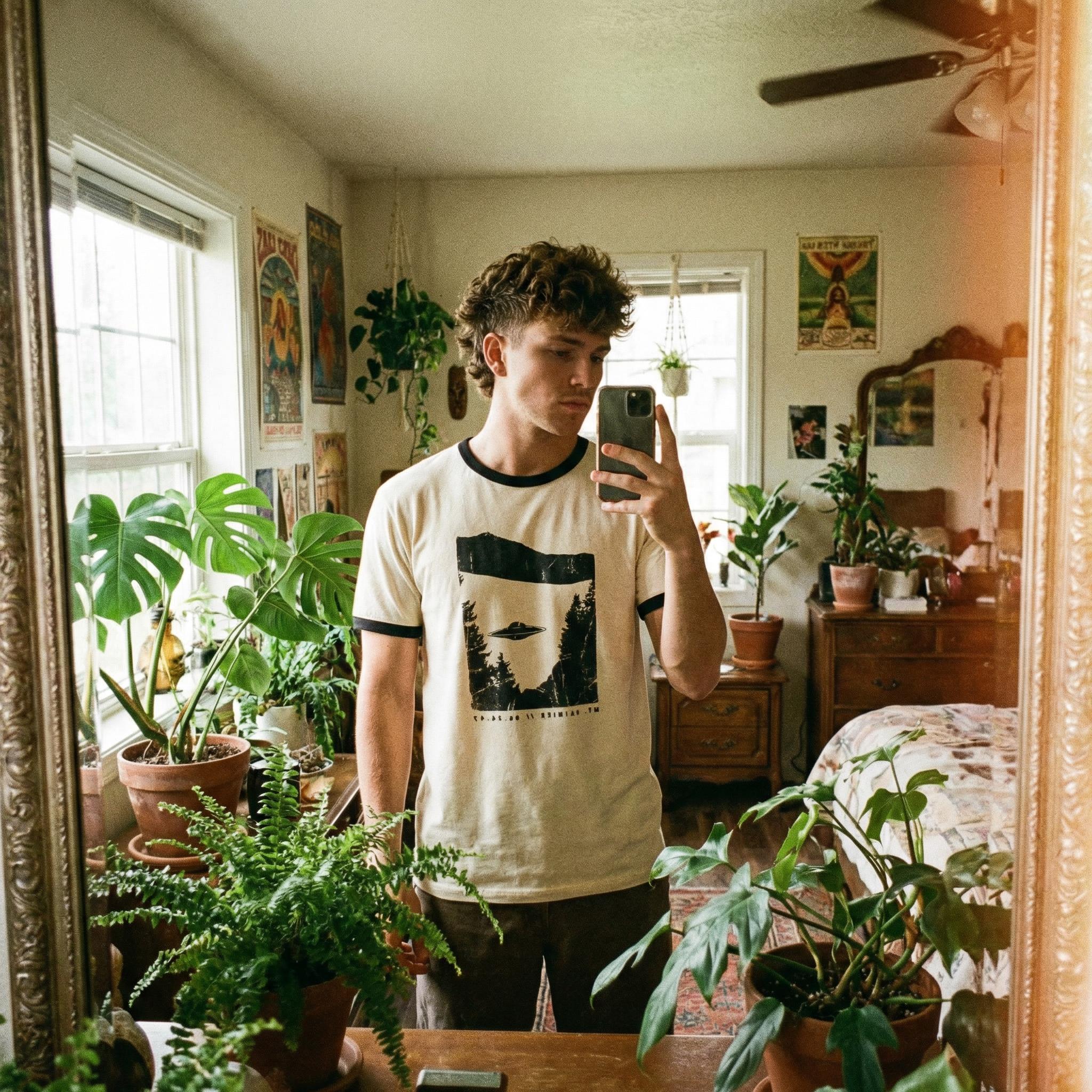 Mt Rainier 1947 UFO Incident Ringer Tee // Kenneth Arnold Flying Saucer Lore Shirt // Vintage Retro PNW Mystery Apparel