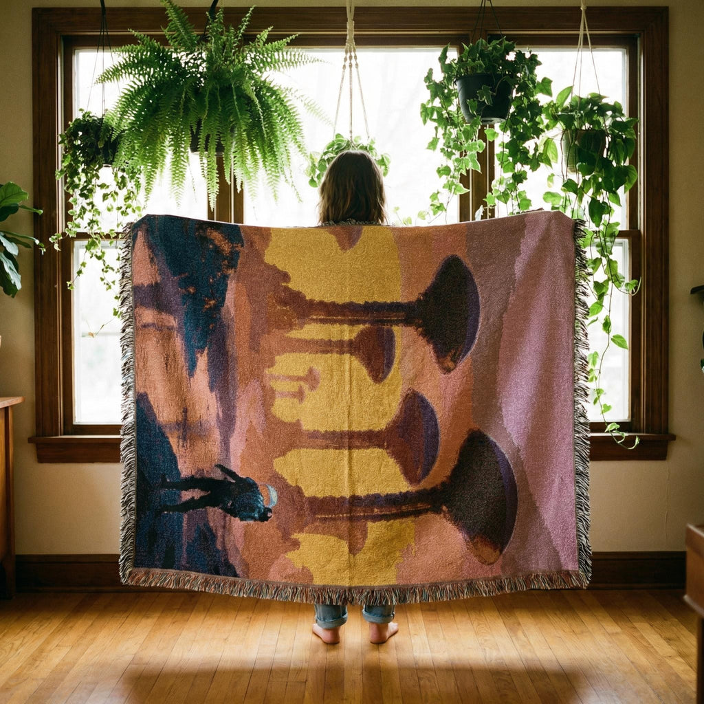 Expedition to the Neon Shores Woven Blanket — Retro-Futuristic Pulp Sci-Fi