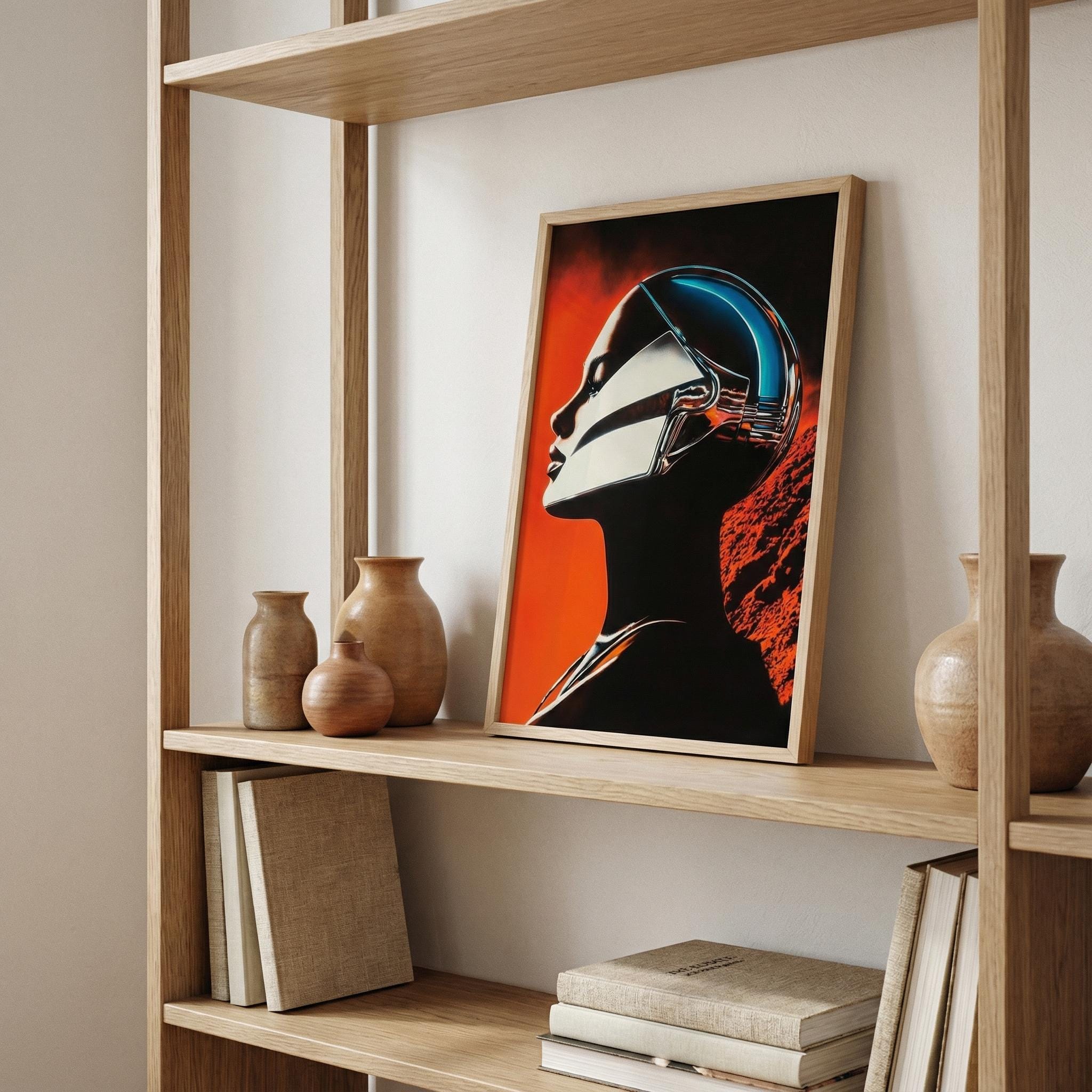 DIGITAL DOWNLOAD: Planar Girl | Retro-Futuristic Android Woman Poster | Desolate Planet Sci-Fi Wall Art