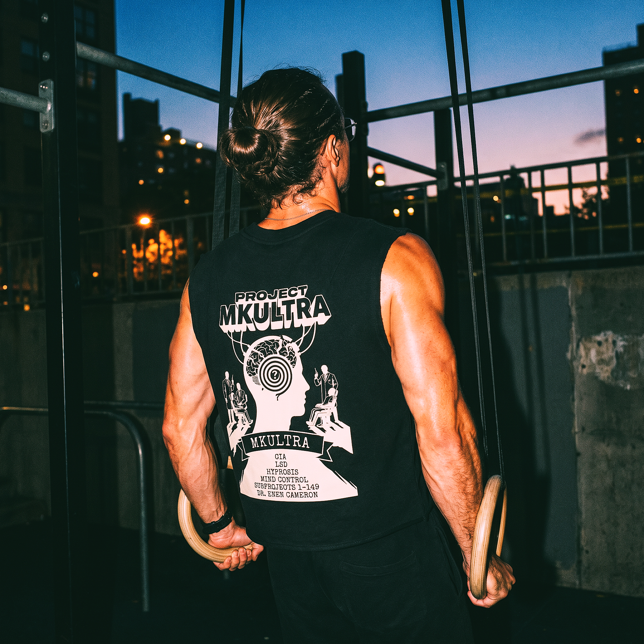 MKUltra CIA Conspiracy Tank Top | Raw Edge French Terry Boxy Muscle Tee, Sci-fi Streetwear