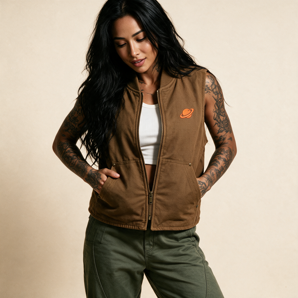 Orange Orbital Archive Planet Logo Embroidered Utility Vest | Workwear Duck Cloth Vest