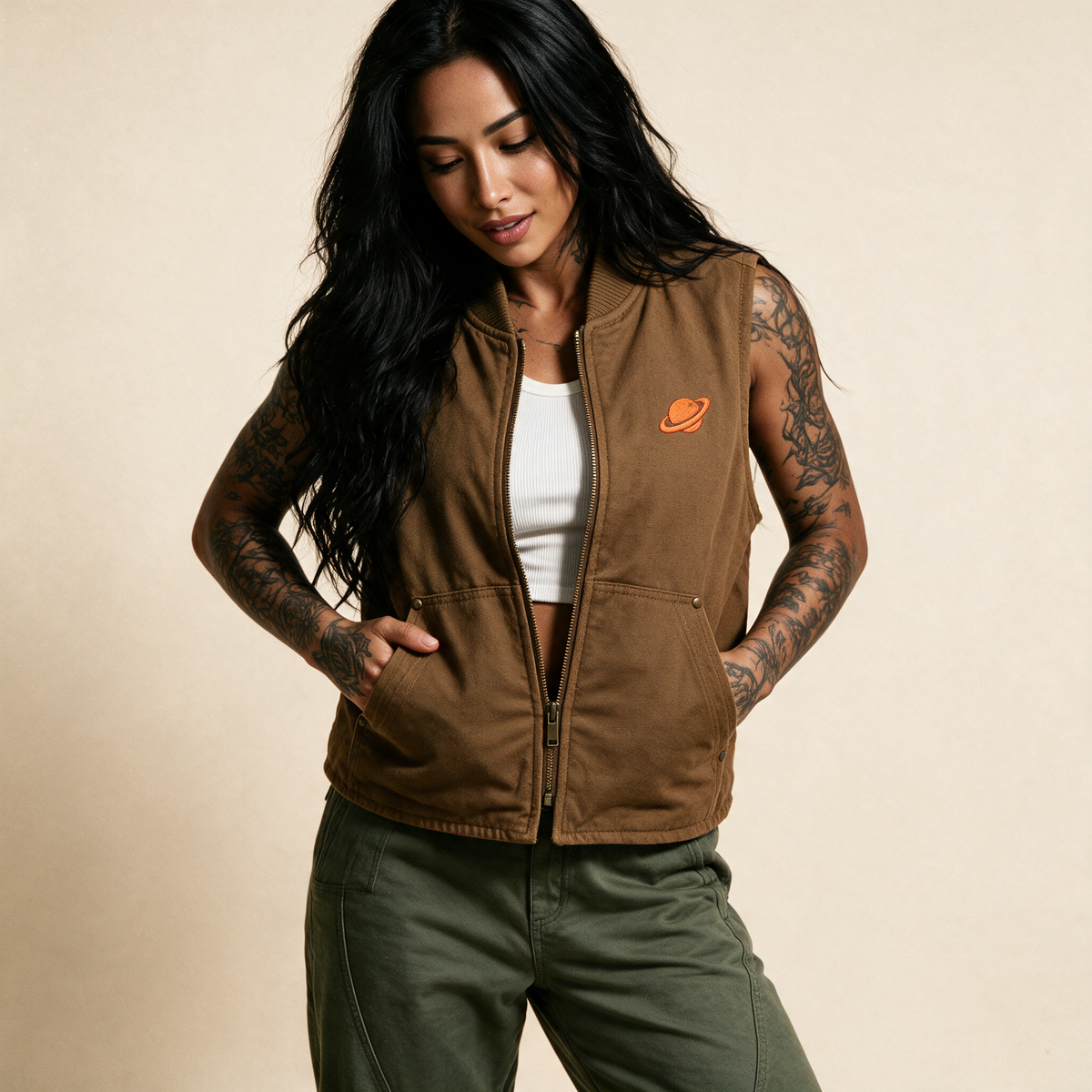 Orange Orbital Archive Planet Logo Embroidered Utility Vest | Workwear Duck Cloth Vest