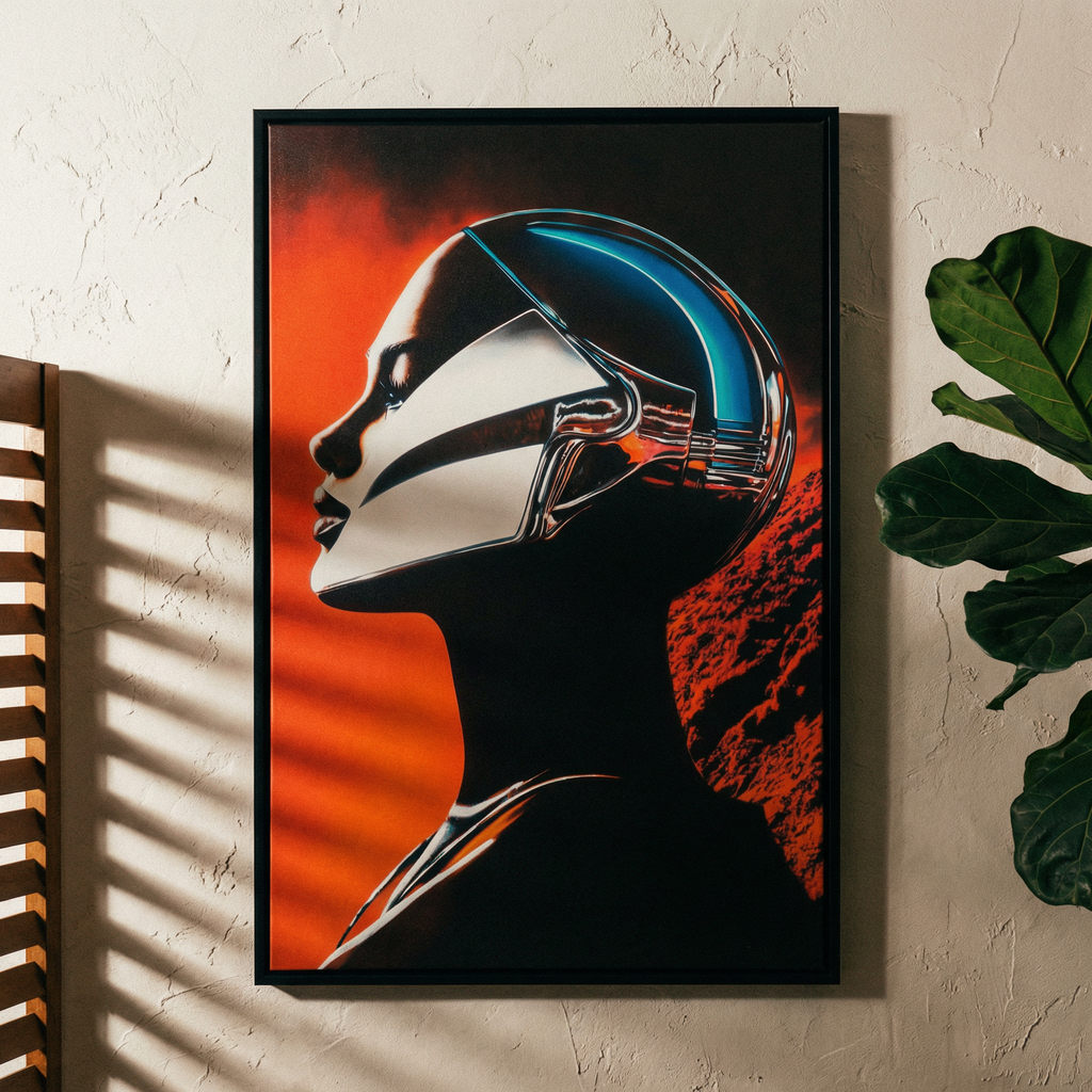 Planar Girl | Retro-Futuristic Android Woman Framed Poster | Desolate Planet Sci-Fi Wall Art