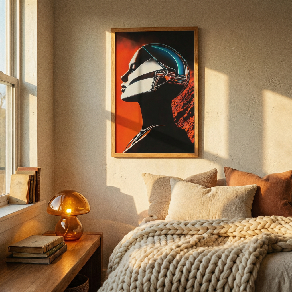 DIGITAL DOWNLOAD: Planar Girl | Retro-Futuristic Android Woman Poster | Desolate Planet Sci-Fi Wall Art