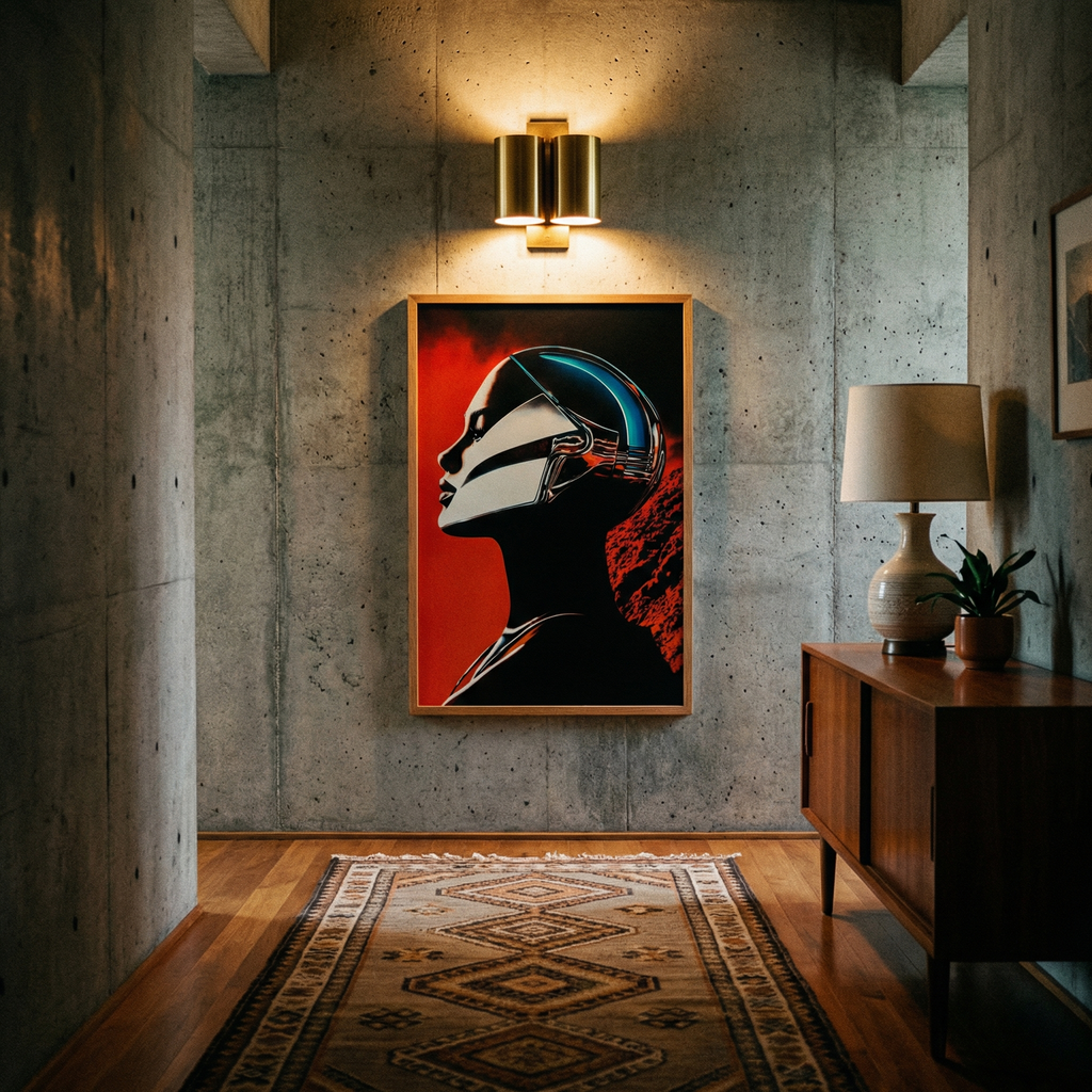 Planar Girl | Retro-Futuristic Android Woman Framed Poster | Desolate Planet Sci-Fi Wall Art