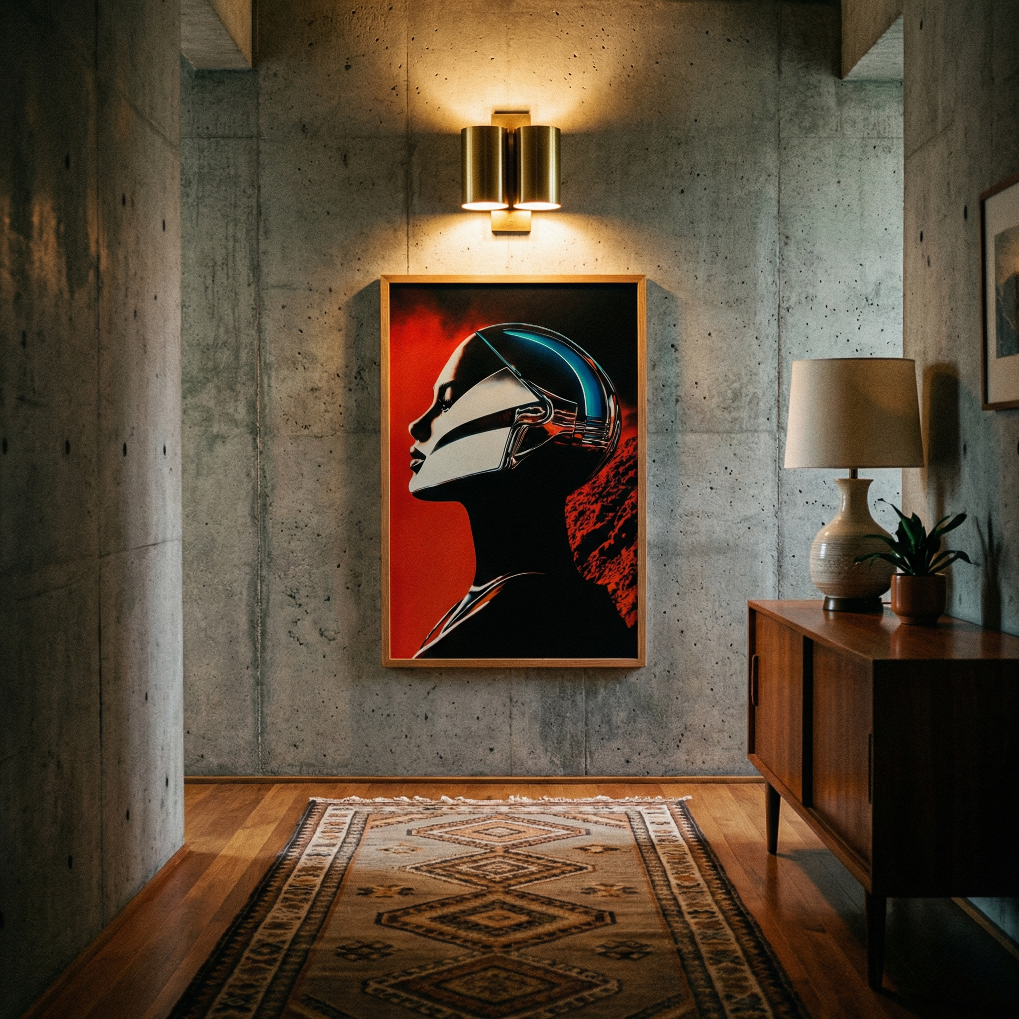 Planar Girl | Retro-Futuristic Android Woman Framed Poster | Desolate Planet Sci-Fi Wall Art
