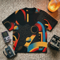 Minoan Abstract Retro-Futurist Jacquard T-Shirt — Ancient Future Geometric Knit Tee - Indie Aesthetic Woven Streetwear