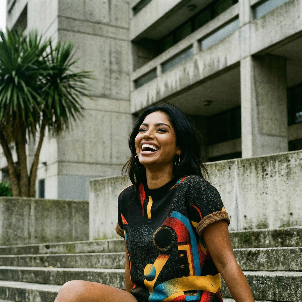 Minoan Abstract Retro-Futurist Jacquard T-Shirt — Ancient Future Geometric Knit Tee - Indie Aesthetic Woven Streetwear