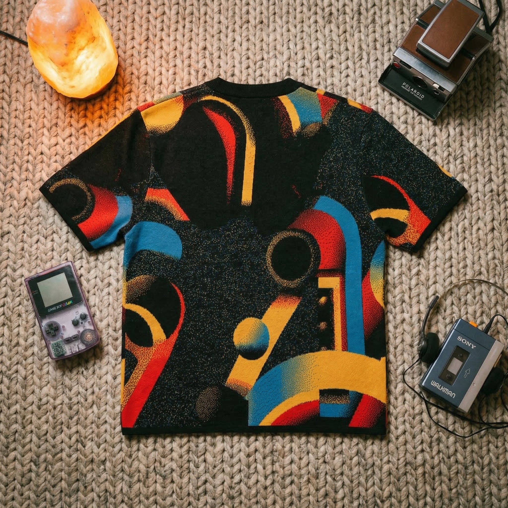Minoan Abstract Retro-Futurist Jacquard T-Shirt — Ancient Future Geometric Knit Tee - Indie Aesthetic Woven Streetwear