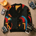 Minoan Abstract Retro-Futurist Jacquard Knit Cardigan — Ancient Future Geometric Knit  - Indie Aesthetic Woven Streetwear