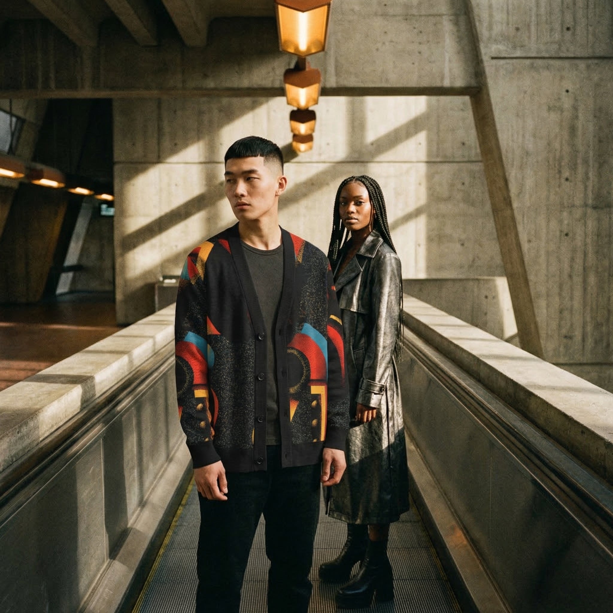 Minoan Abstract Retro-Futurist Jacquard Knit Cardigan — Ancient Future Geometric Knit  - Indie Aesthetic Woven Streetwear