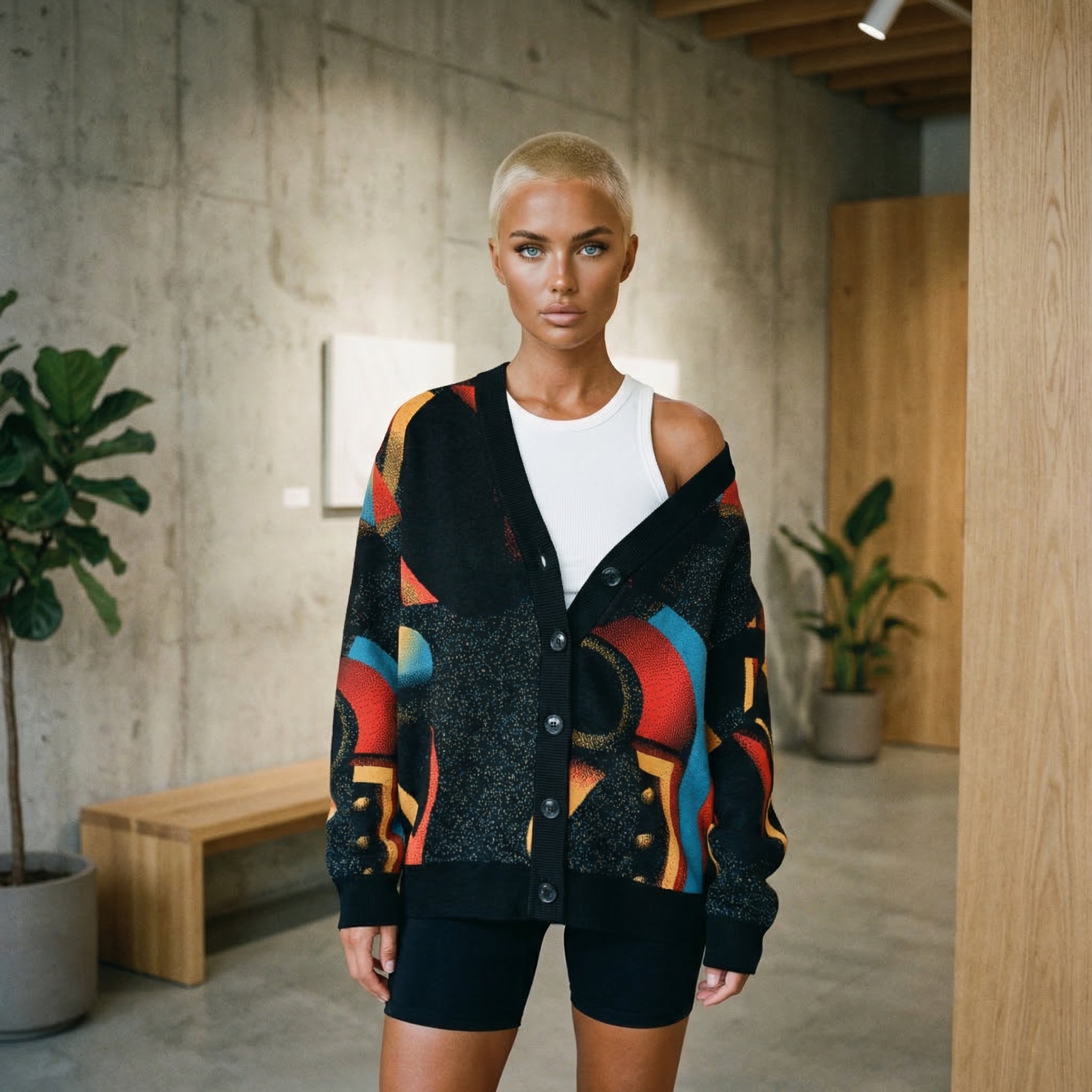 Minoan Abstract Retro-Futurist Jacquard Knit Cardigan — Ancient Future Geometric Knit  - Indie Aesthetic Woven Streetwear