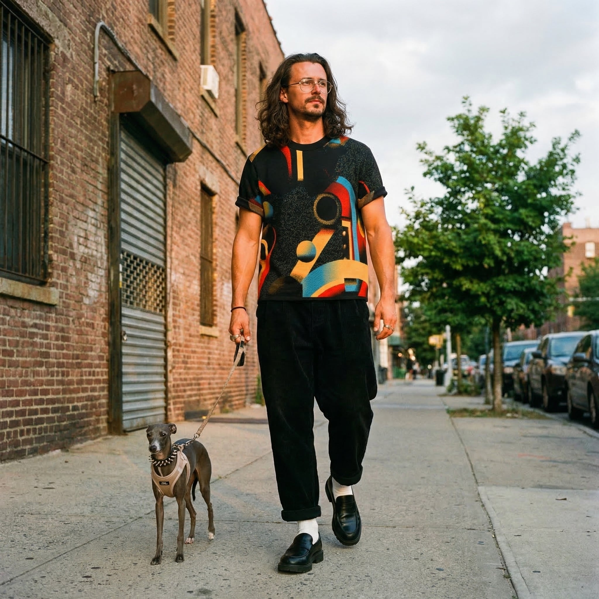 Minoan Abstract Retro-Futurist Jacquard T-Shirt — Ancient Future Geometric Knit Tee - Indie Aesthetic Woven Streetwear