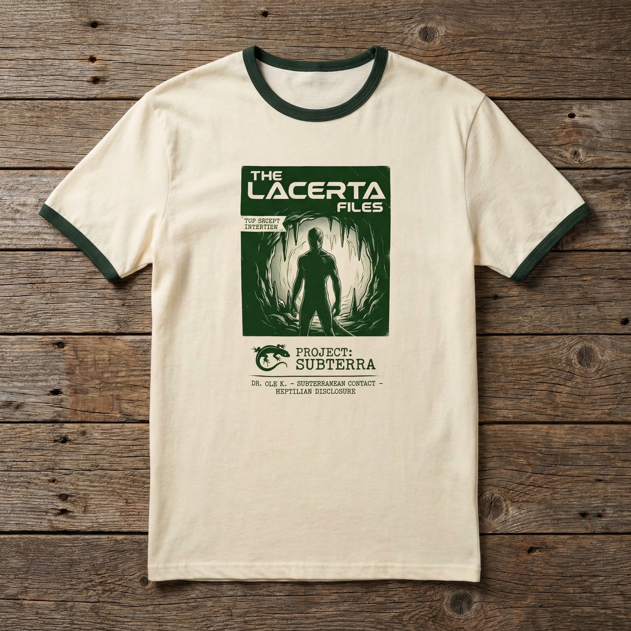 Lacerta Files: Project Subterra Reptilian Disclosure Unisex Ringer Tee | Orbital Archive